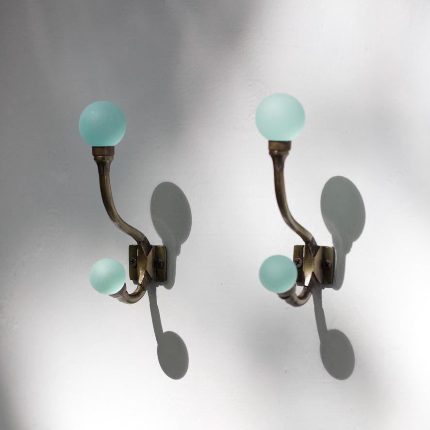 Sea Glass & Brass Coat Hook | Coastal Bathroom | Nautical Entryway