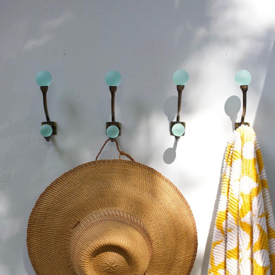 Sea Glass & Brass Coat Hook | Coastal Bathroom | Nautical Entryway