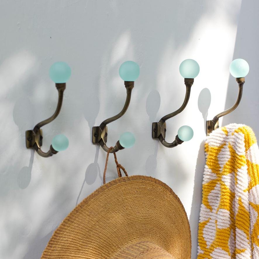 Sea Glass & Brass Coat Hook | Coastal Bathroom | Nautical Entryway