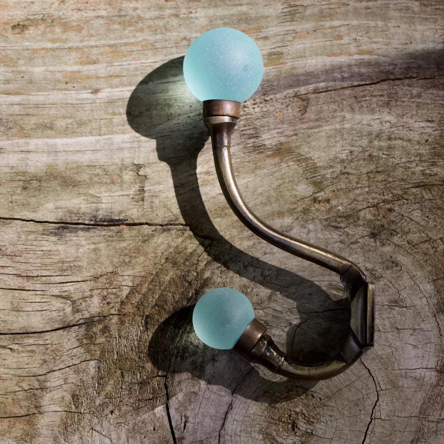 Sea Glass & Brass Coat Hook | Coastal Bathroom | Nautical Entryway
