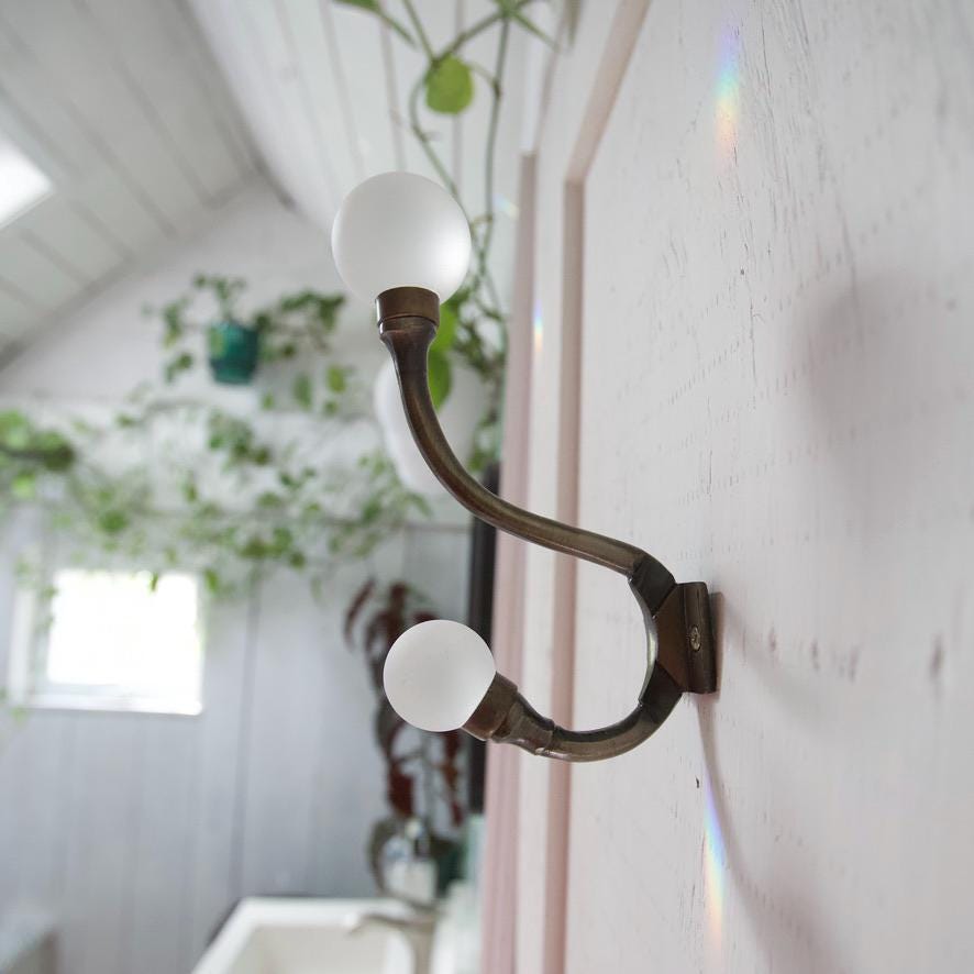 Sea Glass & Brass Coat Hook | Coastal Bathroom | Nautical Entryway