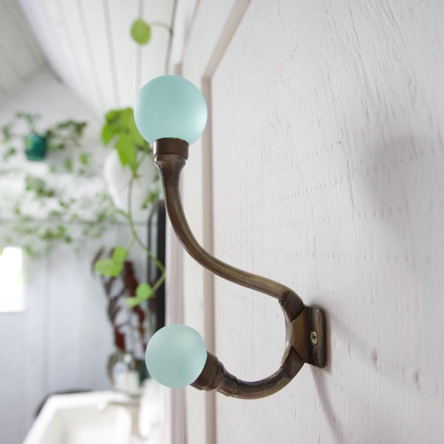 Sea Glass & Brass Coat Hook | Coastal Bathroom | Nautical Entryway