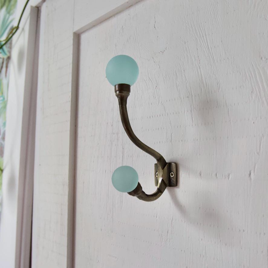 Sea Glass & Brass Coat Hook | Coastal Bathroom | Nautical Entryway