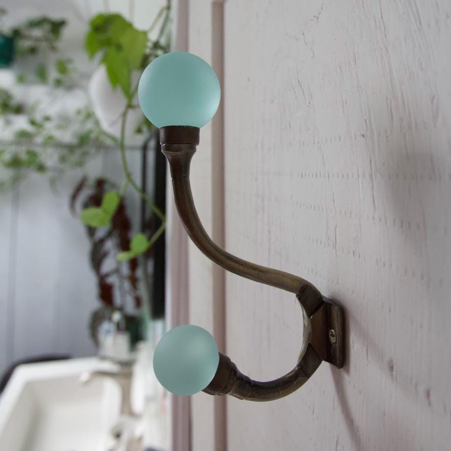 Sea Glass & Brass Coat Hook | Coastal Bathroom | Nautical Entryway