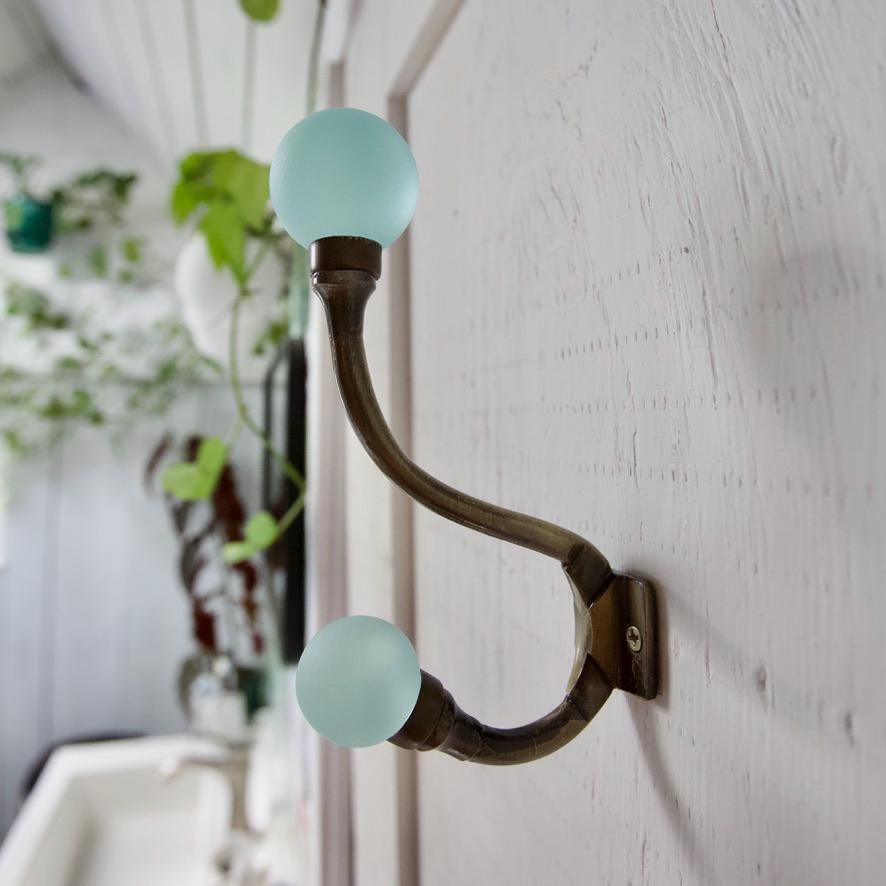 Sea Glass & Brass Coat Hook | Coastal Bathroom | Nautical Entryway