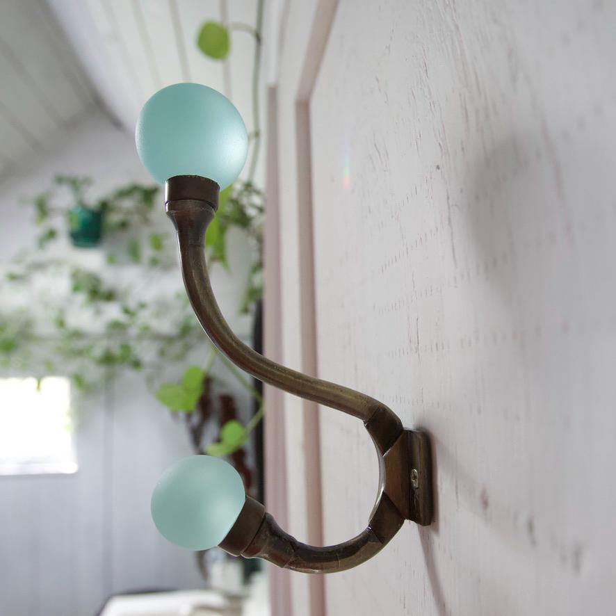 Sea Glass & Brass Coat Hook | Coastal Bathroom | Nautical Entryway