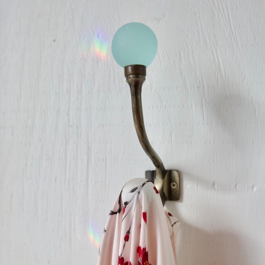 Sea Glass & Brass Coat Hook | Coastal Bathroom | Nautical Entryway