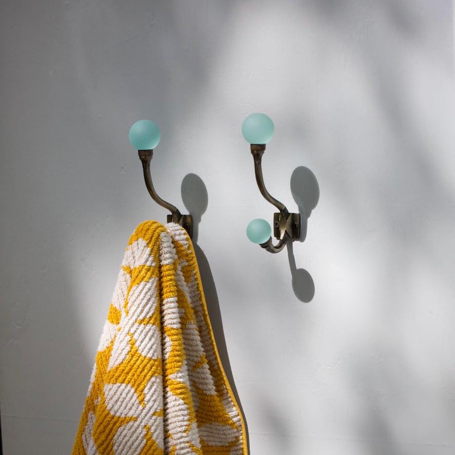 Sea Glass & Brass Coat Hook | Coastal Bathroom | Nautical Entryway