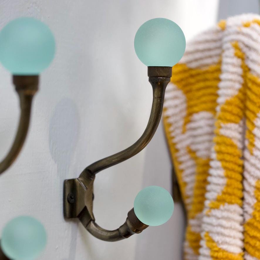 Sea Glass & Brass Coat Hook | Coastal Bathroom | Nautical Entryway