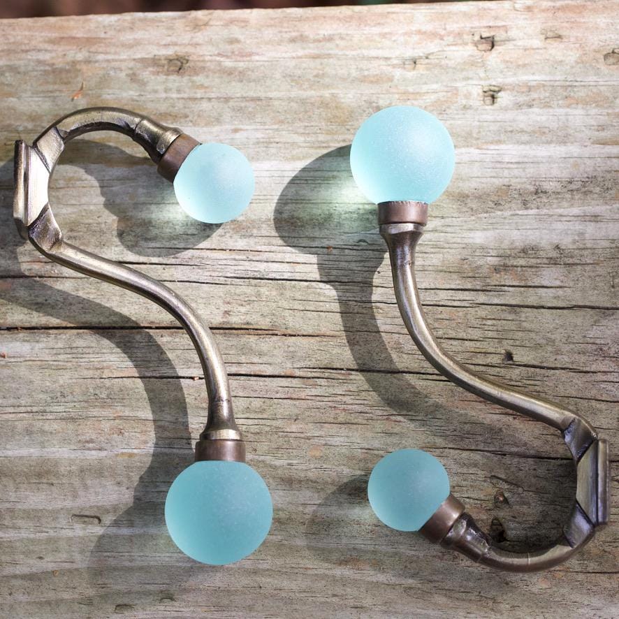Sea Glass & Brass Coat Hook | Coastal Bathroom | Nautical Entryway