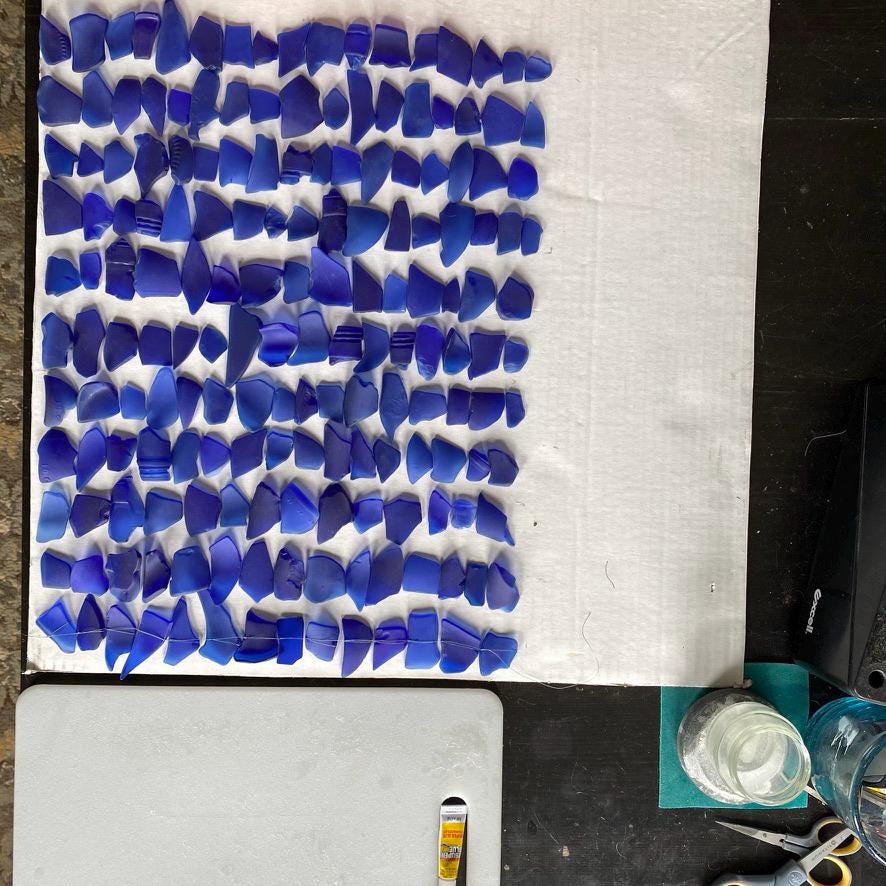 Blue Square | Royal Blue Sea Glass Wall Art