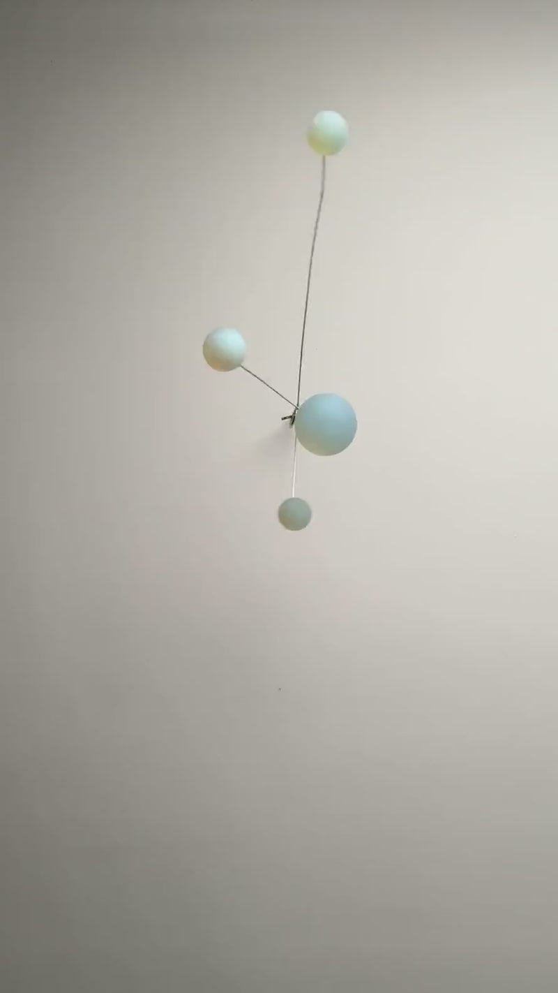 Opalite Glass & Brass Mobile: Handmade Kinetic Sculpture (22” x 14”)