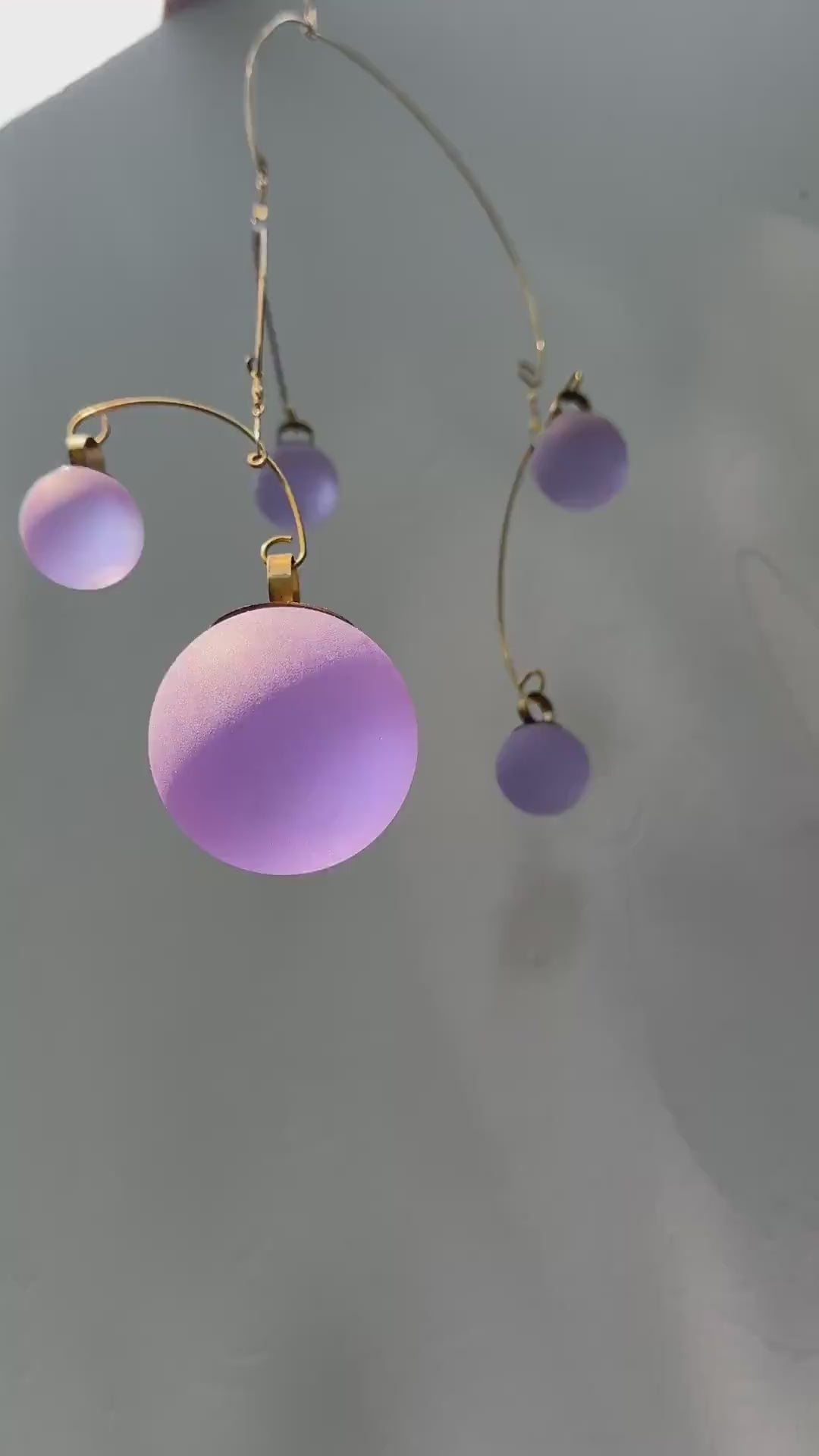 Lavender Light Kinetic Mobile - Hand-Forged Brass & Solid Purple Glass Orbs
