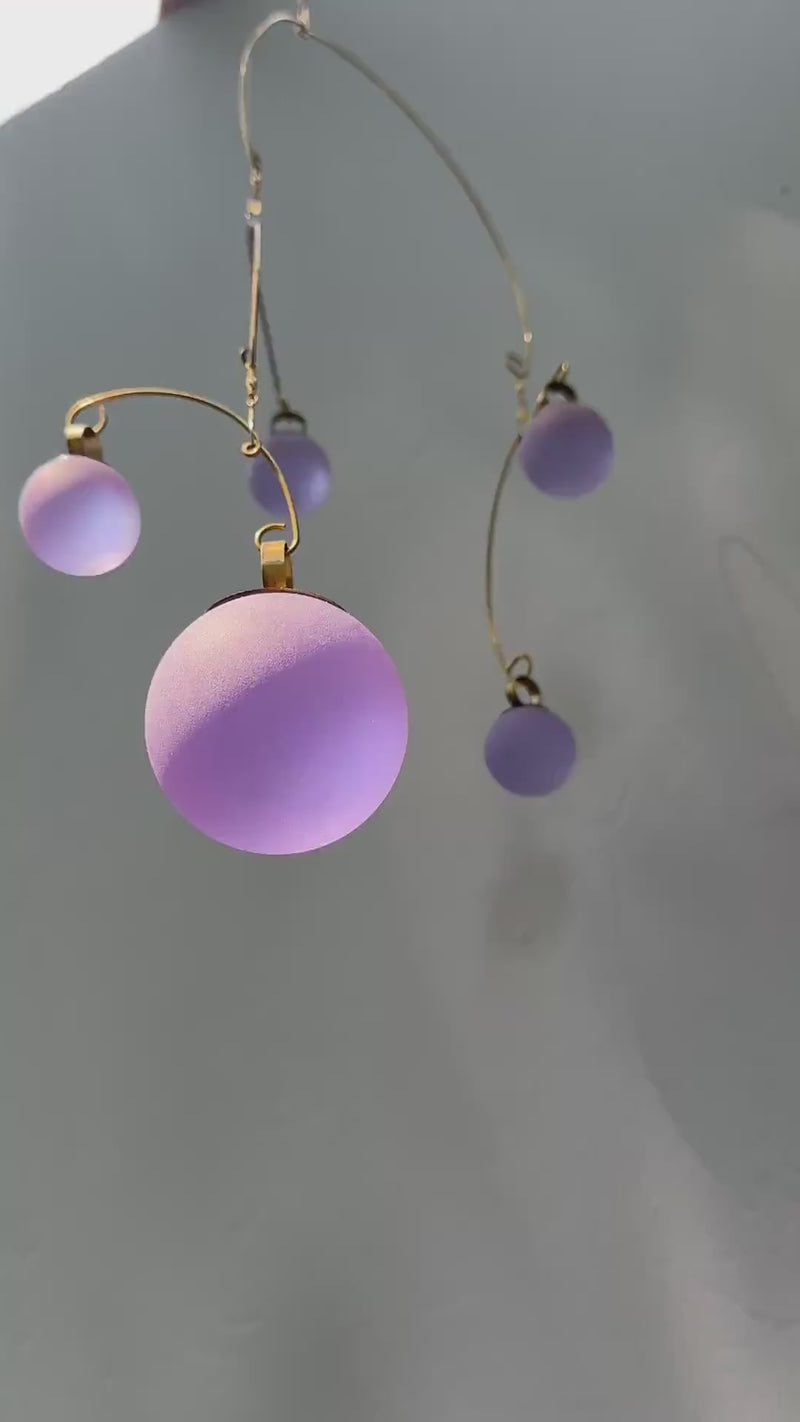 Lavender Light Kinetic Mobile - Hand-Forged Brass & Solid Purple Glass Orbs