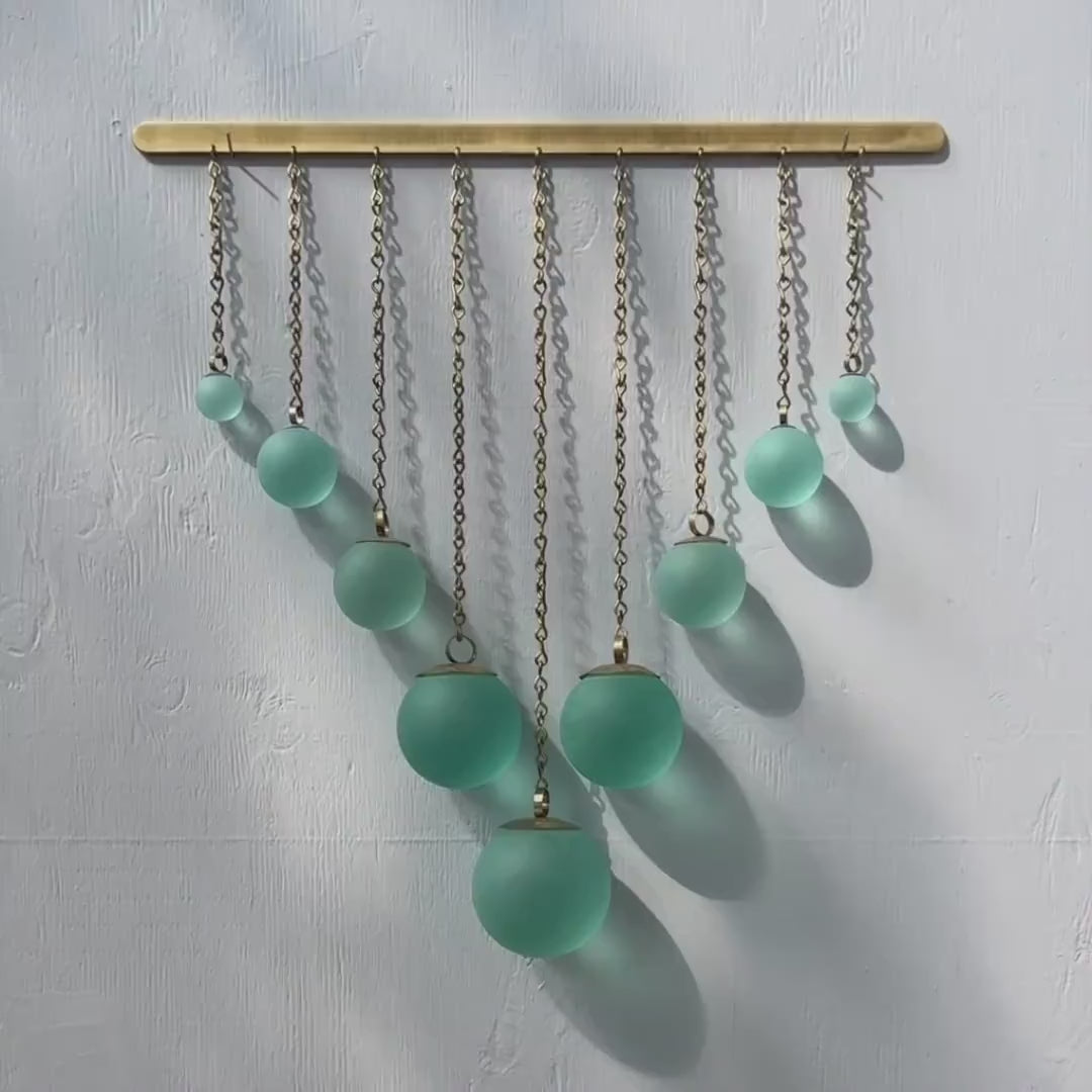 Chevron Seafoam Glass & Hand-Forged Brass Wall Hanging | Modern Coastal Wall Art | Sculptural Glass Decor