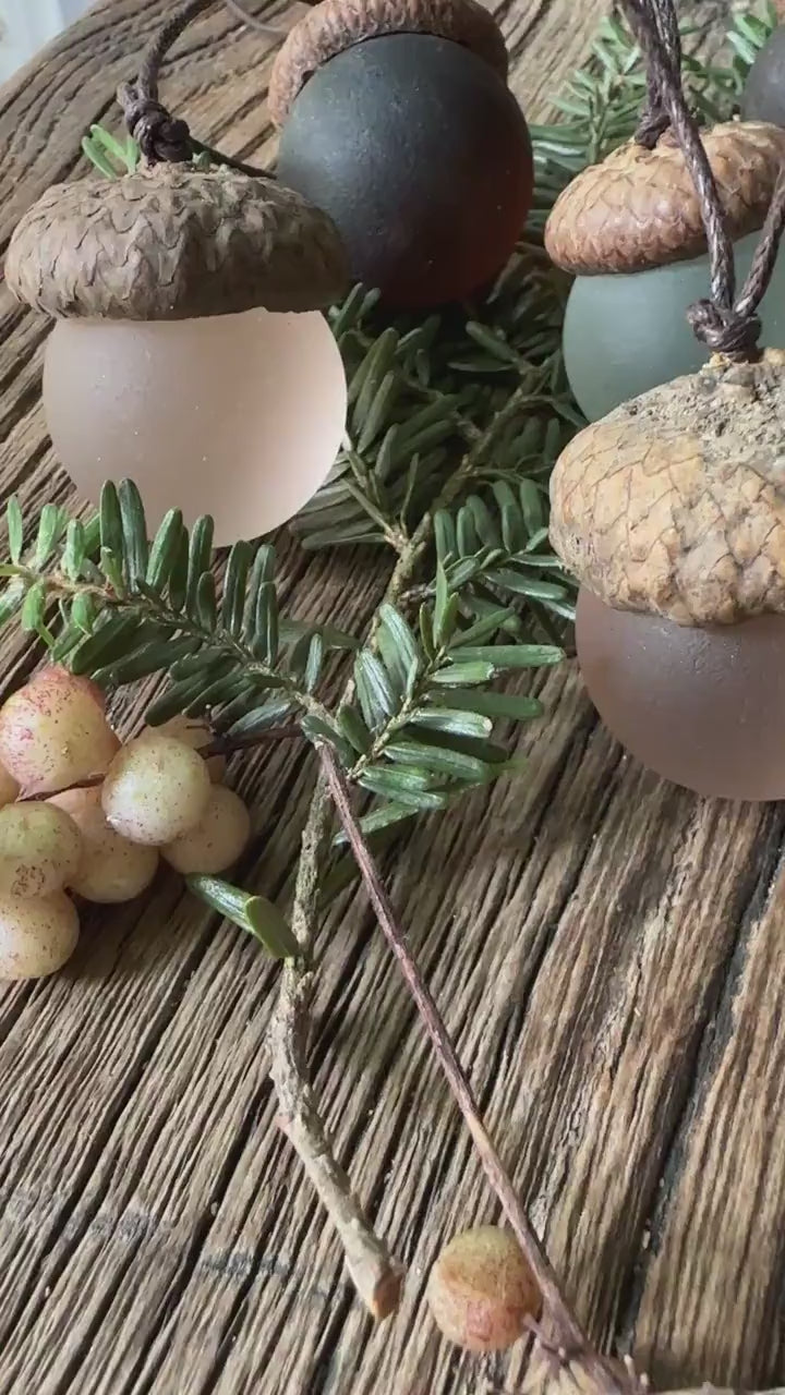 Handmade Sea Glass Acorns: Cozy Fall Decorative Ornaments