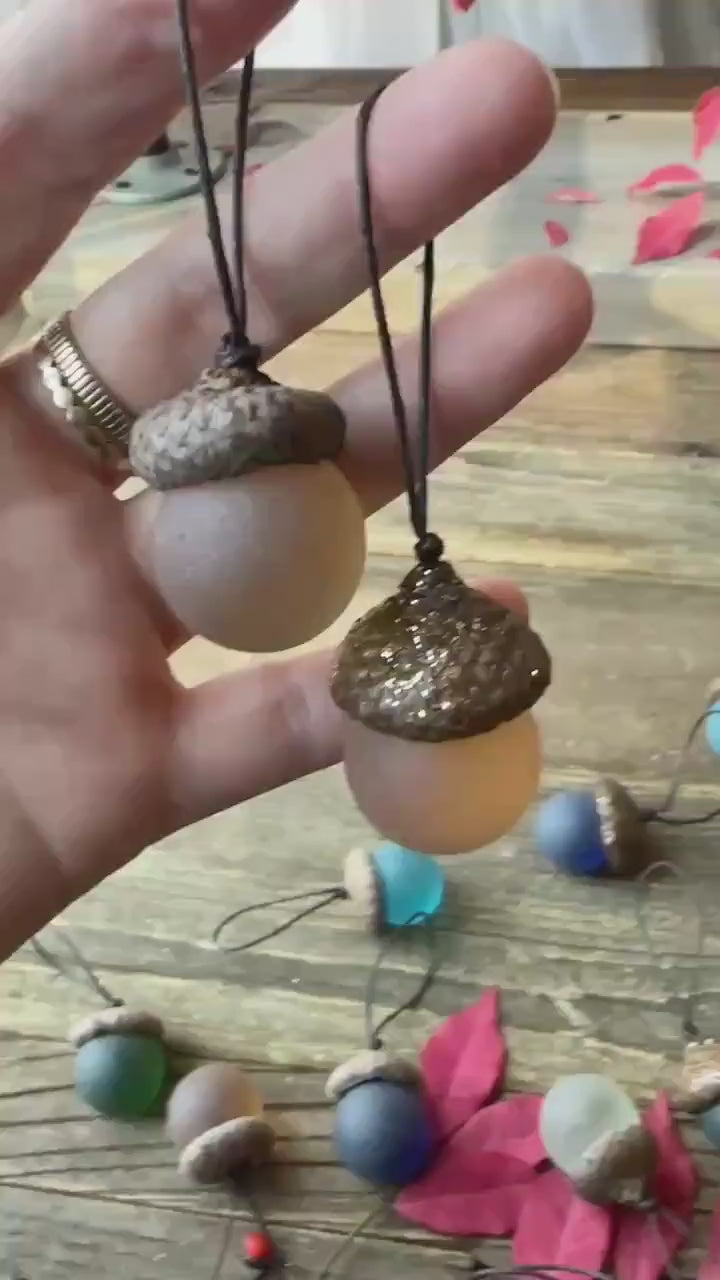 Handmade Sea Glass Acorns: NATURAL Cap Decorative Ornaments