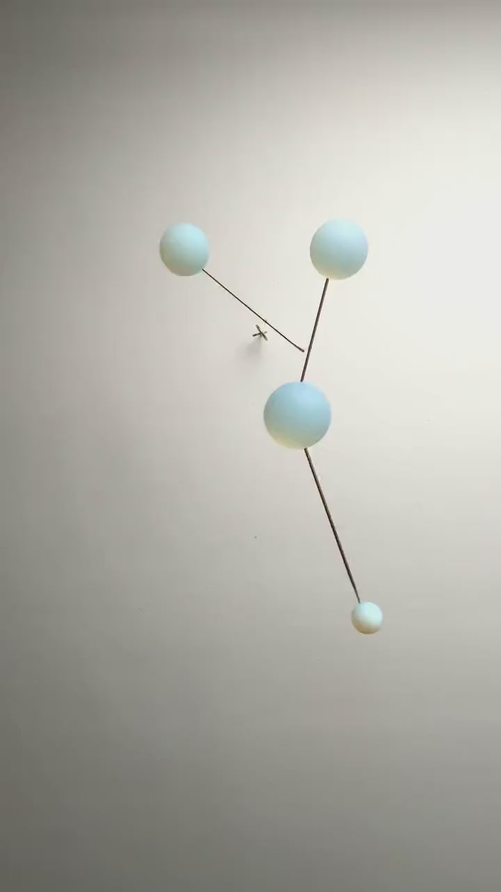 Opalite Glass & Brass Mobile: Handmade Kinetic Sculpture for Indoor/Outdoor Decor
