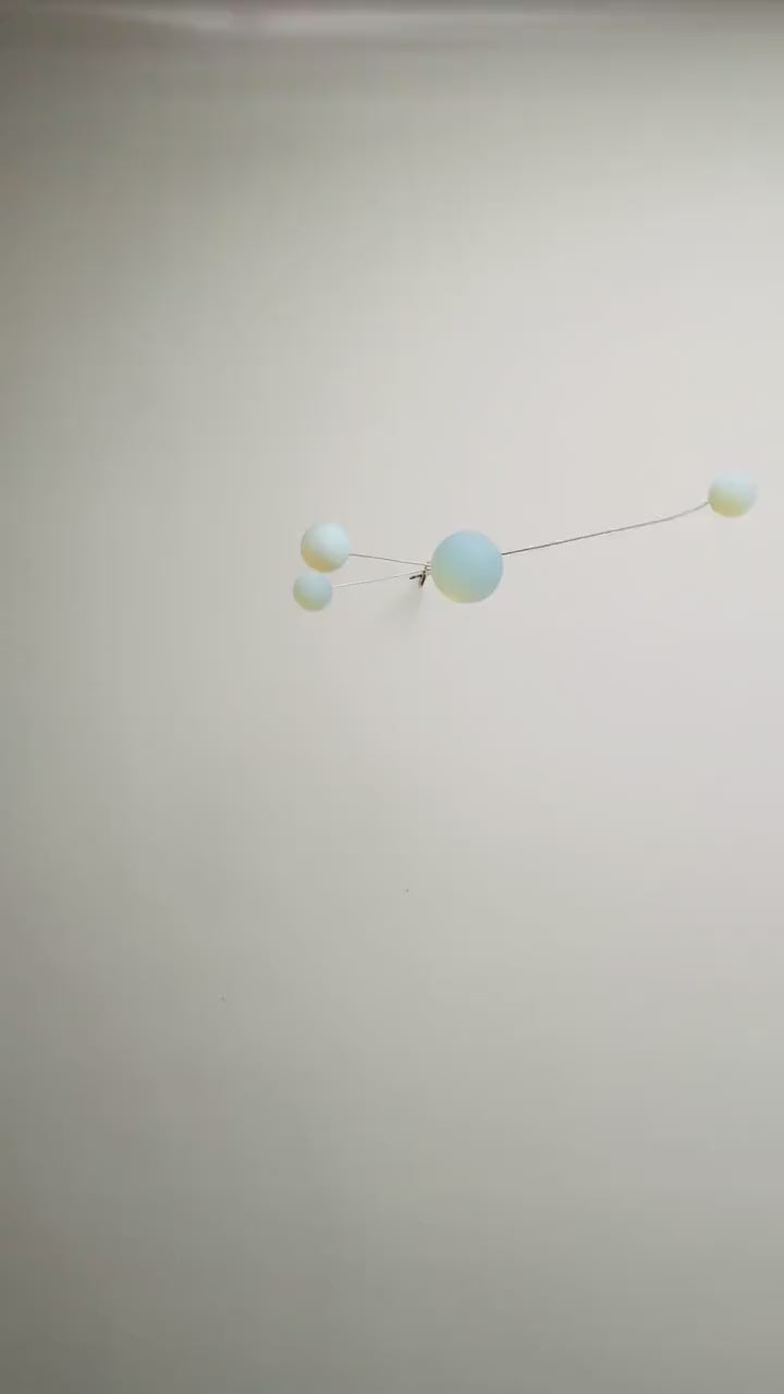 Opalite Glass & Brass Mobile: Handmade Kinetic Sculpture (22” x 14”)