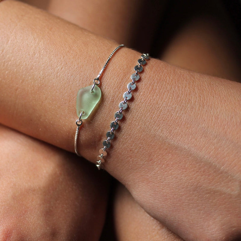 Sea Glass & Sterling Silver Slide Bracelet