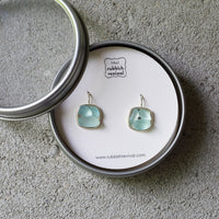 Sea Glass & Silver Mosaic Earrings - Drop