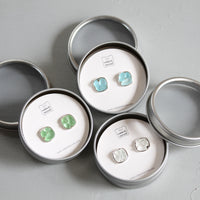 Sea Glass & Silver Mosaic Earrings - Post