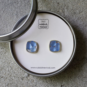 Sea Glass & Silver Mosaic Earrings - Post
