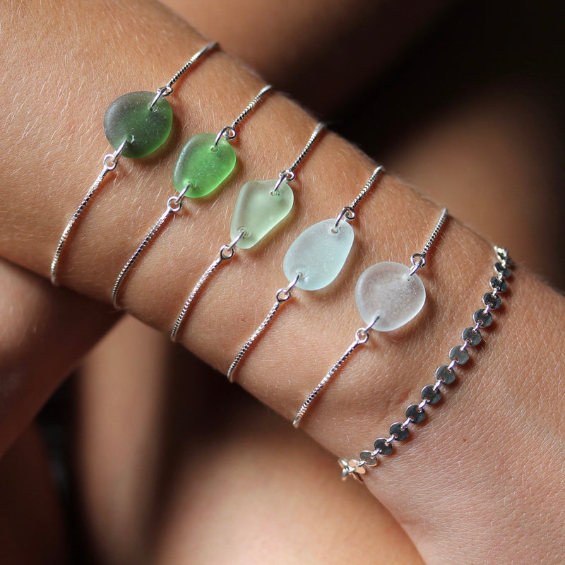 Sea Glass & Sterling Silver Slide Bracelet