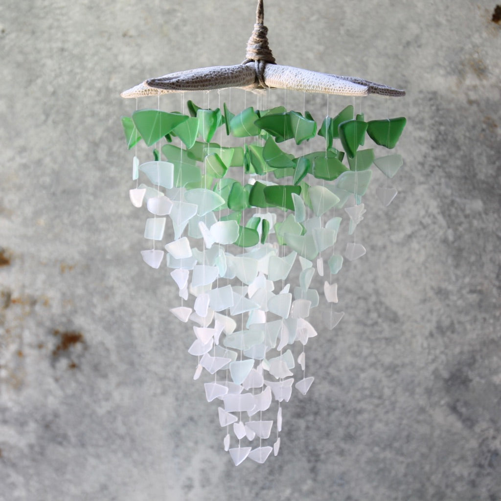 Sea Glass & Starfish Mobile - Grand in Green Ombre Chandelier