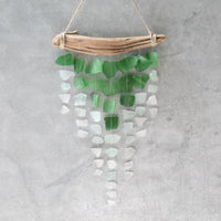 Sea Glass & Driftwood Mobile - OMBRE  GREEN- Green, Seafoam and Clear Seaglass