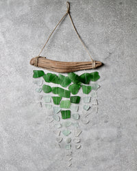 Sea Glass & Driftwood Mobile - OMBRE  GREEN- Green, Seafoam and Clear Seaglass