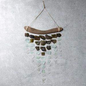 Sea Glass & Driftwood Mobile - OLIVE  GREEN- Olive, Seafoam and White Seaglass