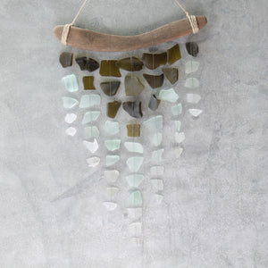 Sea Glass & Driftwood Mobile - OLIVE  GREEN- Olive, Seafoam and White Seaglass