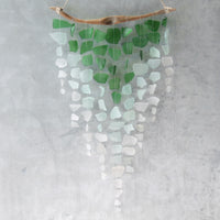 Sea Glass & Driftwood Mobile - OMBRE  GREEN- Green, Seafoam and Clear Seaglass