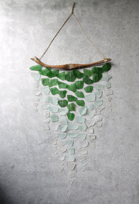 Sea Glass & Driftwood Mobile - OMBRE  GREEN- Green, Seafoam and Clear Seaglass