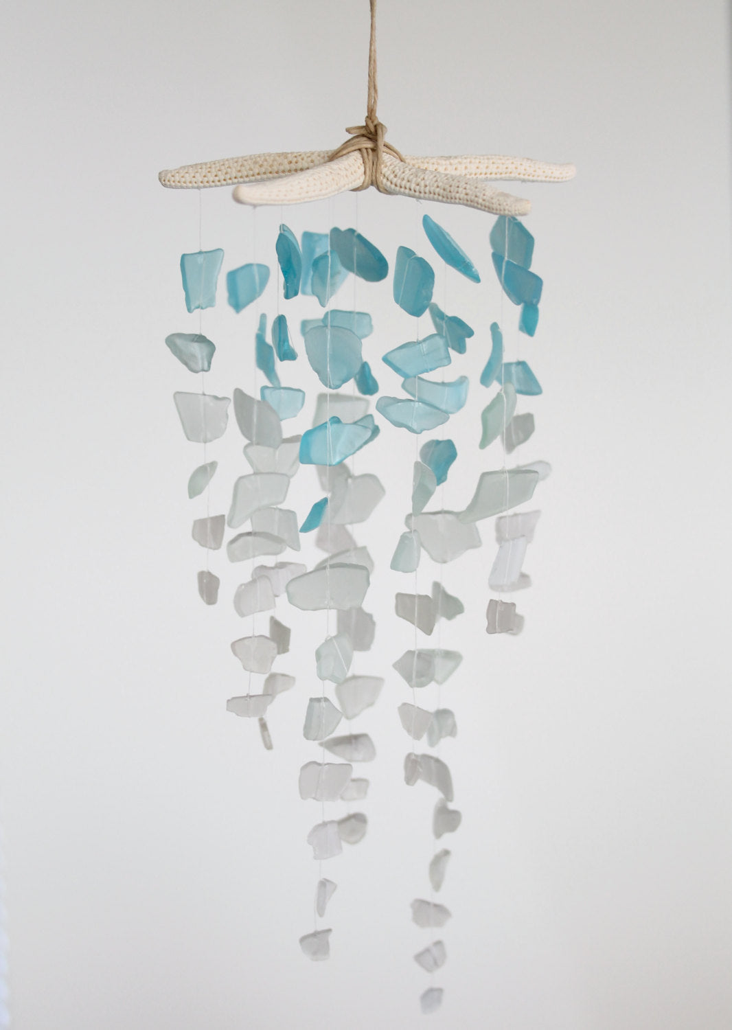 Sea Glass & Starfish Mobile - Ombre Blues - TheRubbishRevival
