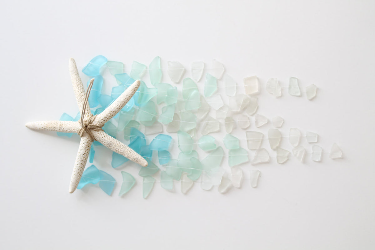 Sea Glass & Starfish Mobile - Ombre Blues - TheRubbishRevival