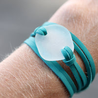 Sea Glass & Leather Wrap Bracelet - TheRubbishRevival