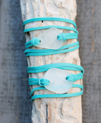 Sea Glass & Leather Wrap Bracelet - TheRubbishRevival