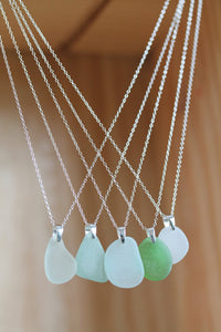Sea Glass & Sterling Silver Necklace - Emerald Pendant - TheRubbishRevival