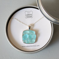 Sea Glass & Silver Mosaic Necklace - Aqua - TheRubbishRevival