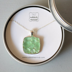 Sea Glass & Silver Mosaic Necklace - Green - TheRubbishRevival