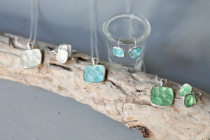 Sea Glass & Silver Mosaic Earrings - Aqua - TheRubbishRevival