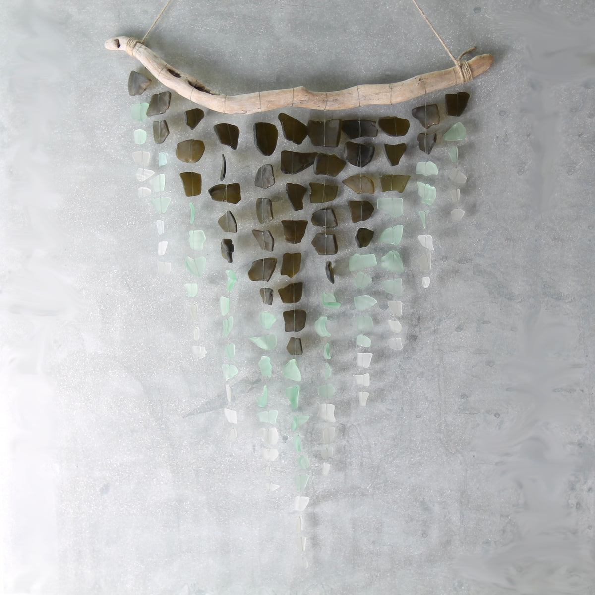 Sea Glass & Driftwood Mobile - OLIVE  GREEN- Olive, Seafoam and White Seaglass